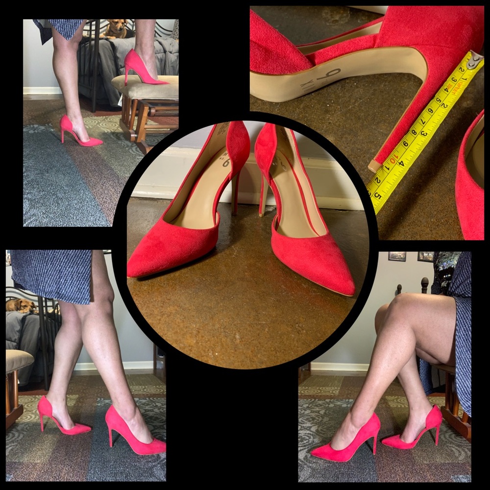 Size 8.5 Suede Bright Power Pink Heels - EUC!